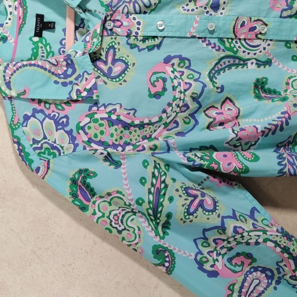 02531 Talbots aqua w/blue, pink & green cotton L/S shirt 1X - Picture 6 of 10